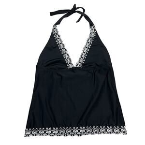 BECCA by Rebecca Virtue Black Embroidered Halter Triangle Tankini Small Y2K